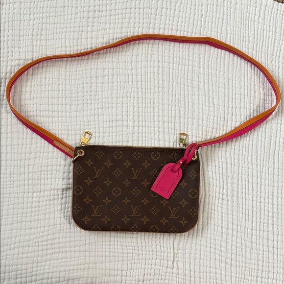 Louis Vuitton Brown Monogram Crossbody Bag with pink and orange strap - Picture 1 of 7